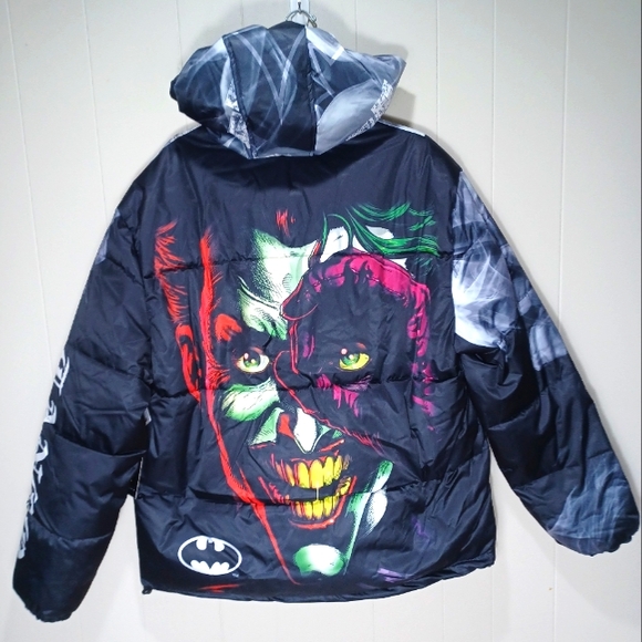 The Joker Batman Puffer Hooded Jacket Coat Size XL - Picture 1 of 8